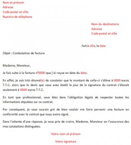 Lettre type pour contester une facture