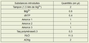 Tableau de la composition du mix